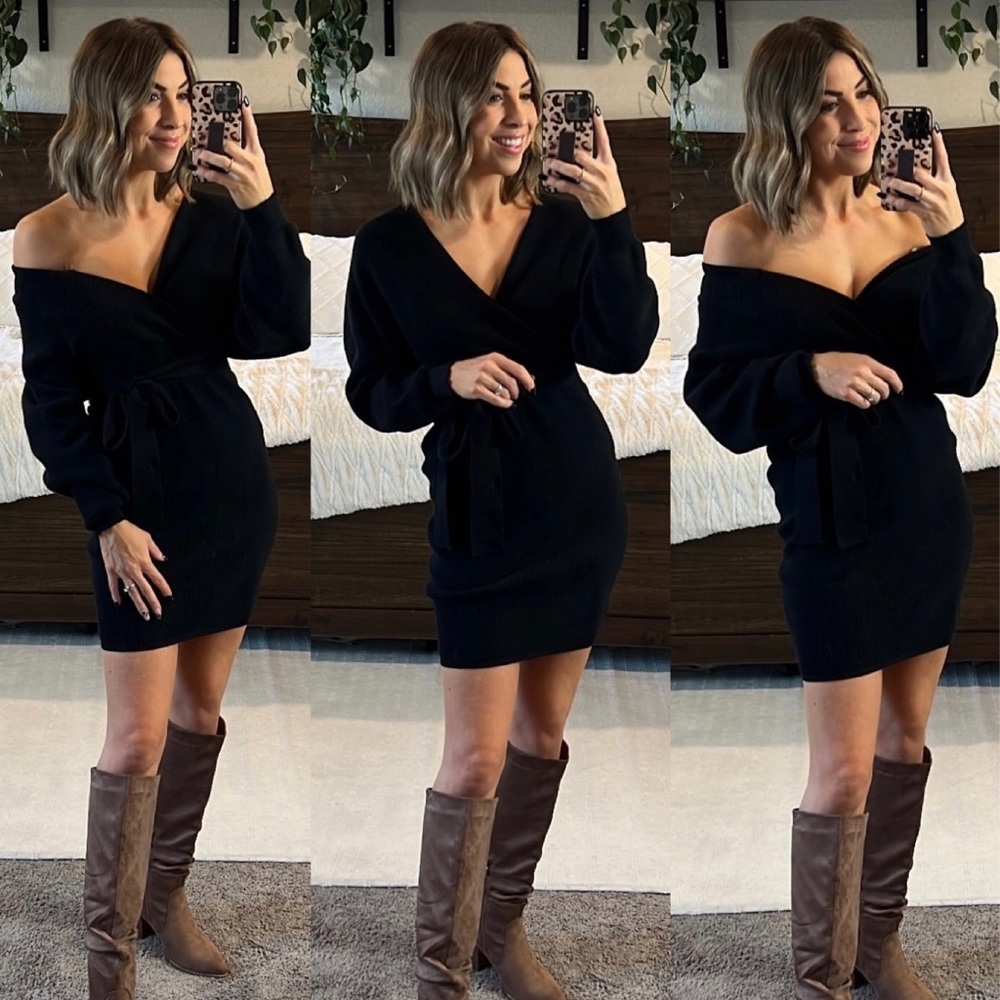 Elegant Black Sweater Mini Dress